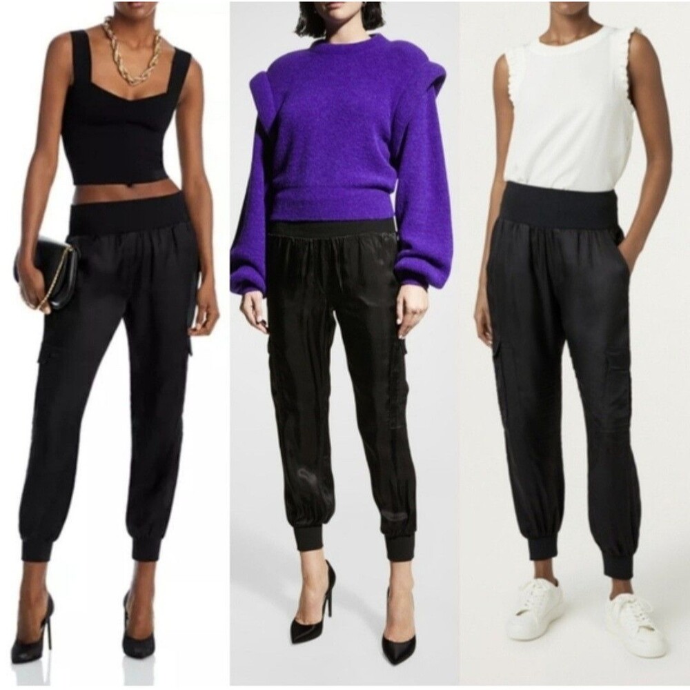Cinq A Sept Giles Cupro Cargo Jogger Pant Black XL Preppy Pull-on Casual Travel